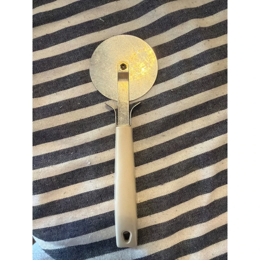 Vintage Ekco USA Pizza Cutter Stainless Steel Rotary Blade Almond Handle Retro